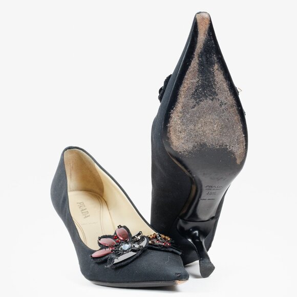 Prada Black Embellished Comma Kitten Heel Pump - Picture 8 of 15